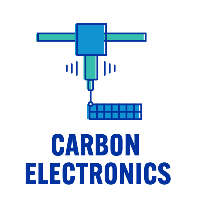 icon in blue and green showing a filament printer creating a grid, the text below it says 'carbon electronics'