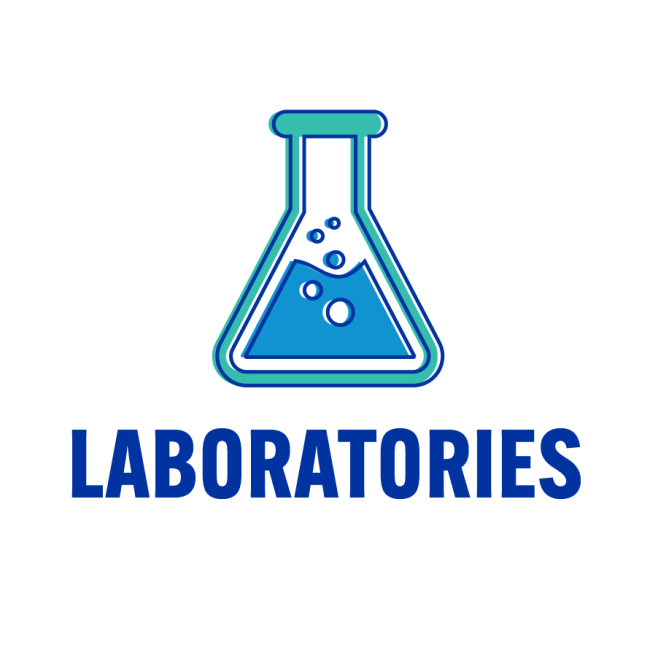 An icon in blue and green showing a beaker. The text reads 'laboratories'